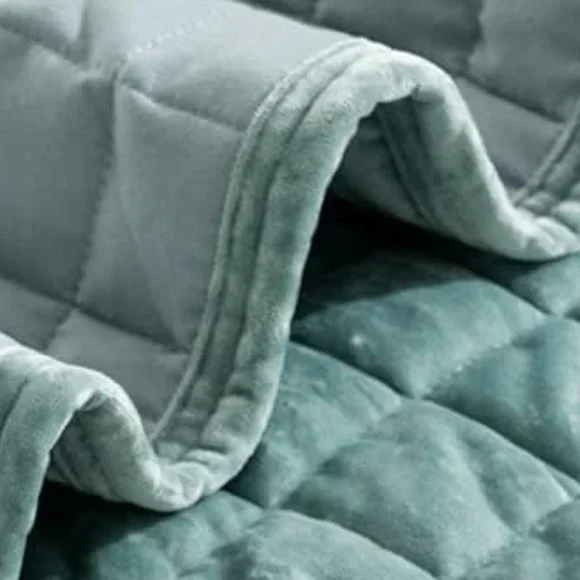 Aqua Green Blue Soft Quilted Squares Velvet Quilt Bedding 3pc Set Queen Size Bed